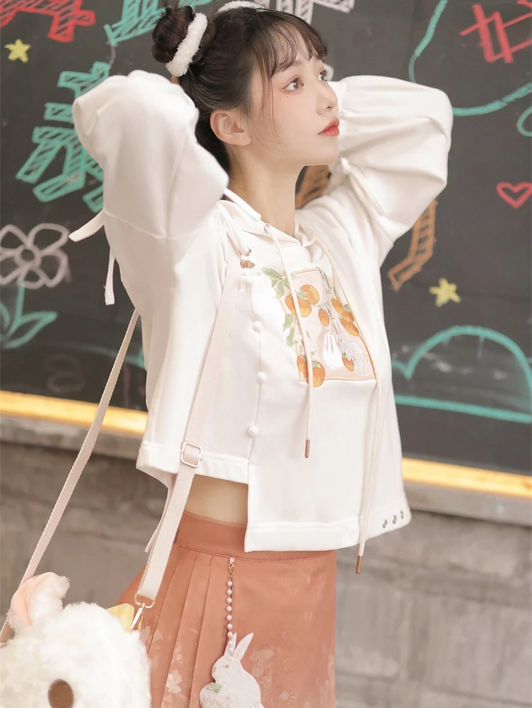 Women's Cute Hanfu Sweatshirt Ma Mian Skirt Autumn 