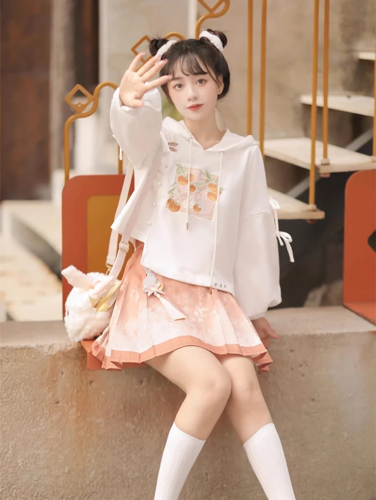 Women's Cute Hanfu Sweatshirt Ma Mian Skirt Autumn 