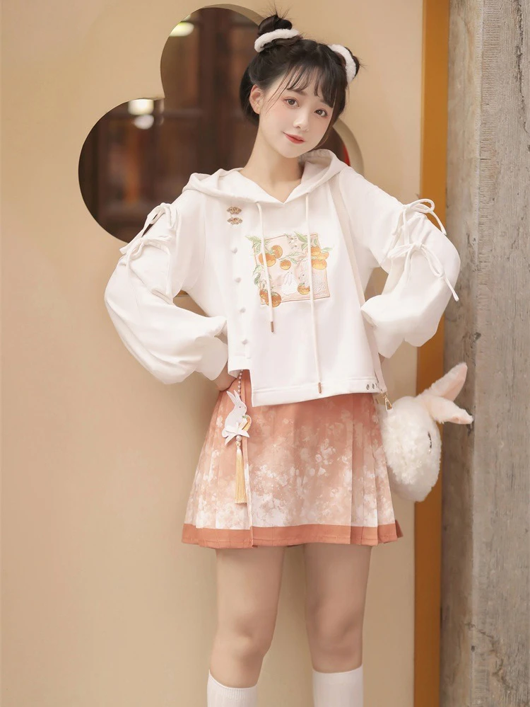 Women's Cute Hanfu Sweatshirt Ma Mian Skirt Autumn 