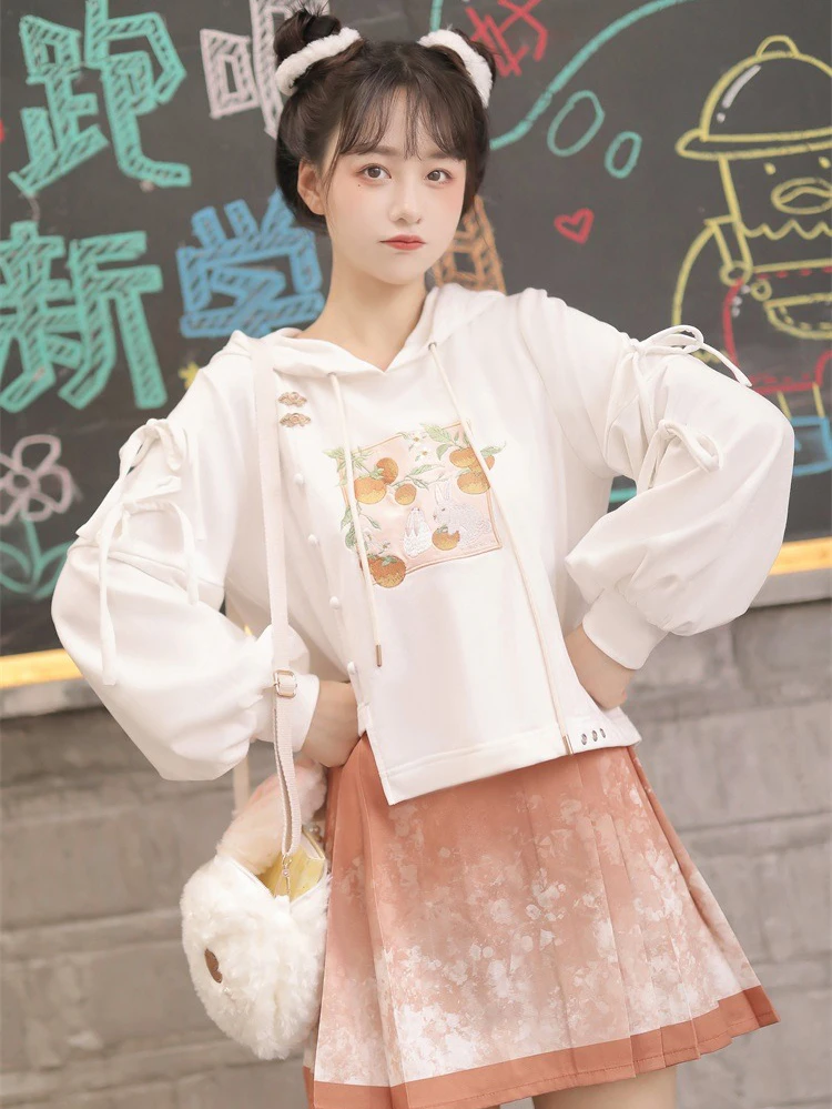 Women's Cute Hanfu Sweatshirt Ma Mian Skirt Autumn 