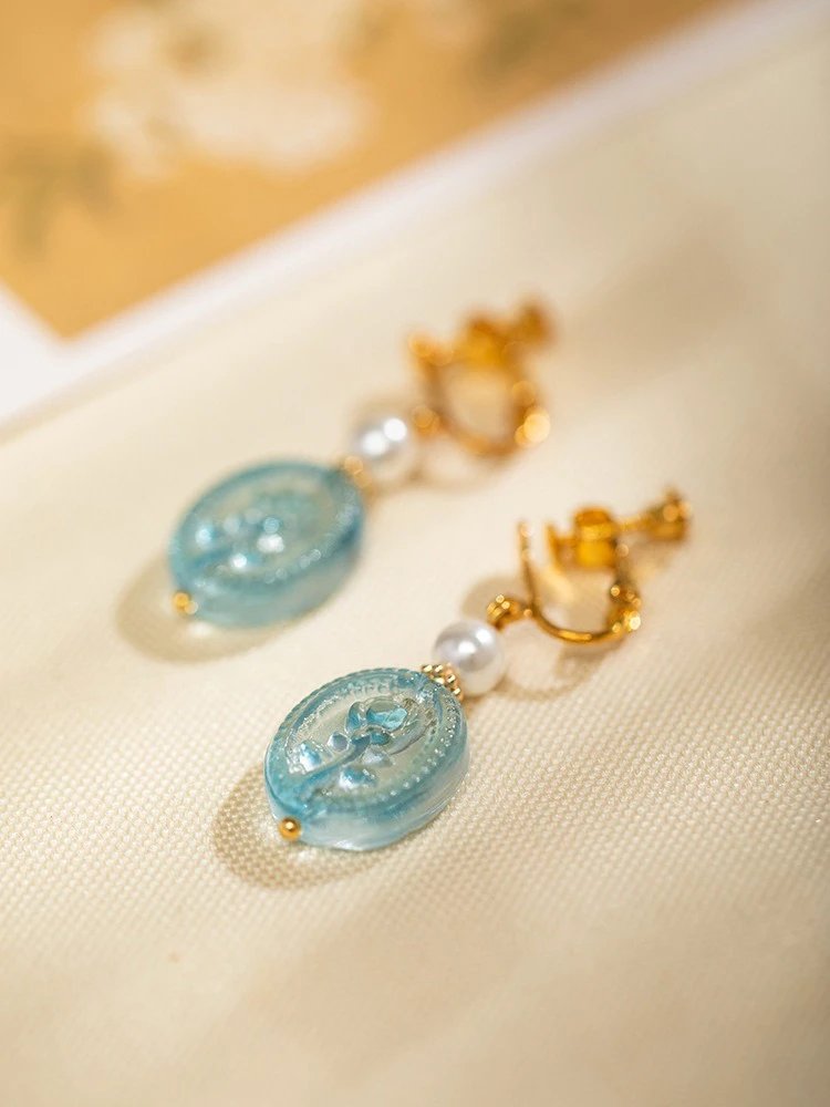 Blue Earrings Court Style Hanfu Accessories