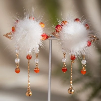 Children's Red Fur Ball Hanfu Butt Cute Tassel