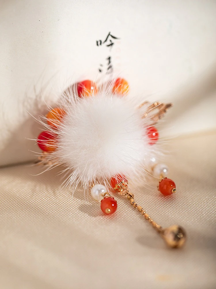 Children's Red Fur Ball Hanfu Butt Cute Tassel