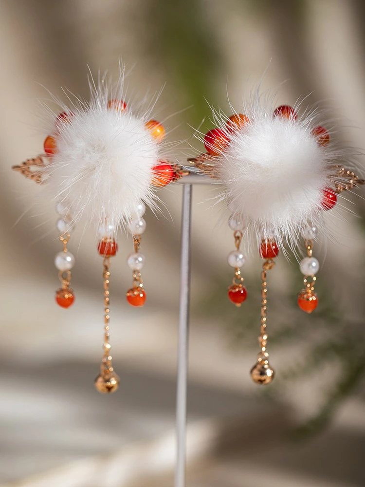 Children's Red Fur Ball Hanfu Butt Cute Tassel