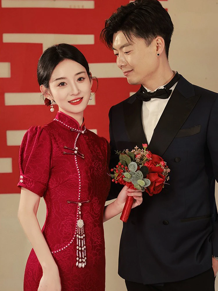 Chinese Cheongsam Wedding Dress Improved Red Gowns