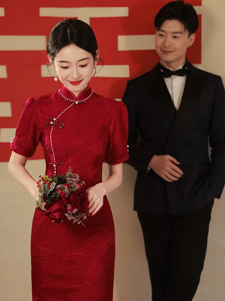 Chinese Cheongsam Wedding Dress Improved Red Gowns