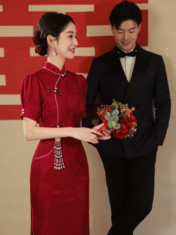 Chinese Cheongsam Wedding Dress Improved Red Gowns