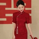 Chinese Cheongsam Wedding Dress Improved Red Gowns