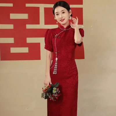 Chinese Cheongsam Wedding Dress Improved Red Gowns