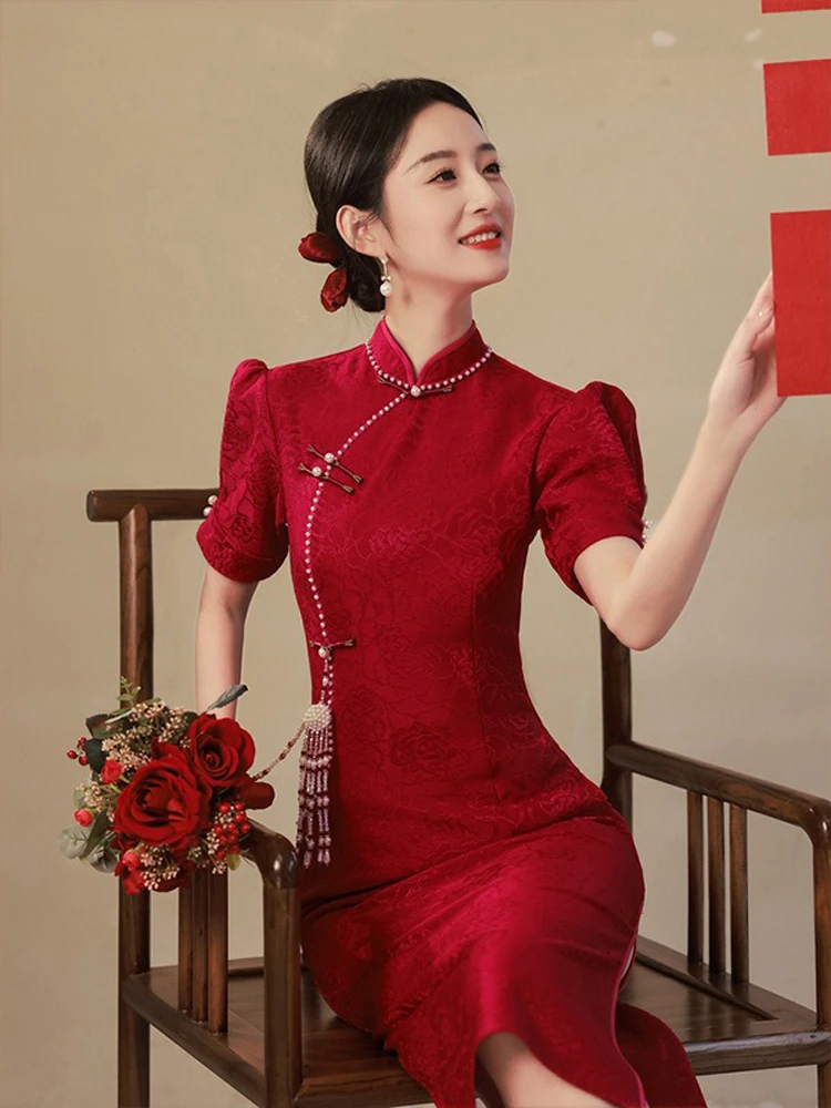 Chinese Cheongsam Wedding Dress Improved Red Gowns