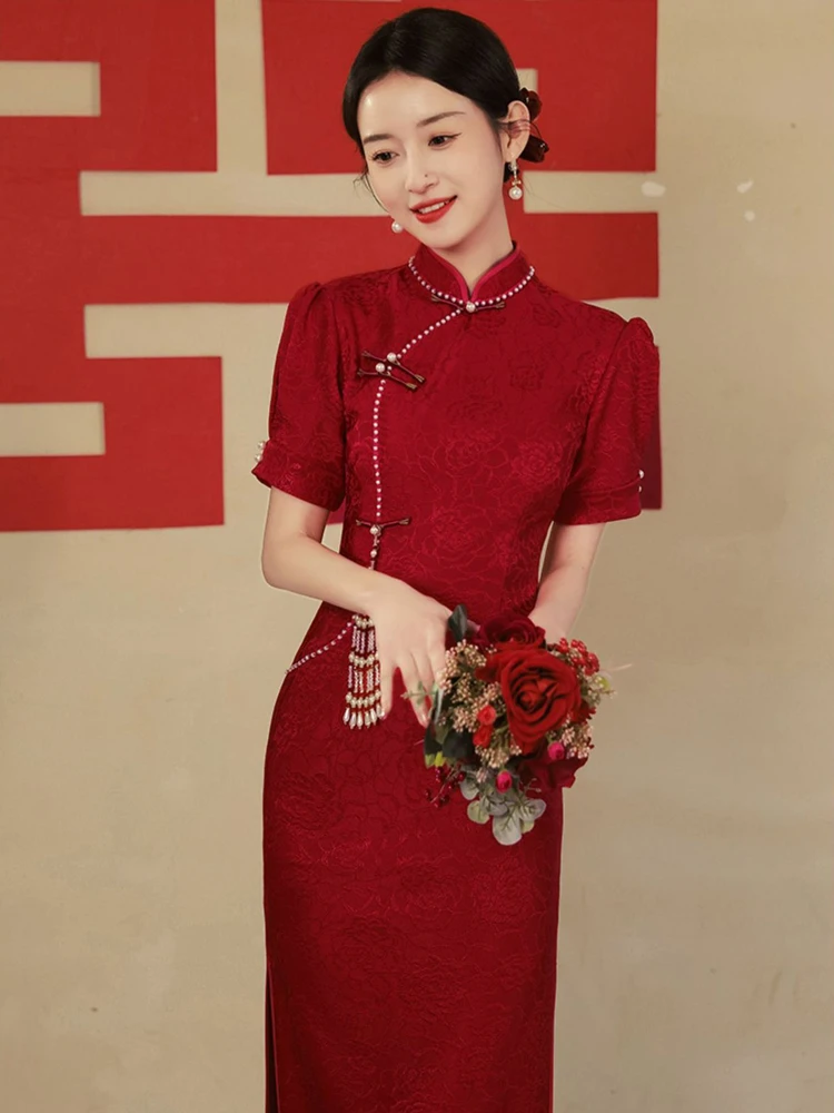 Chinese Cheongsam Wedding Dress Improved Red Gowns