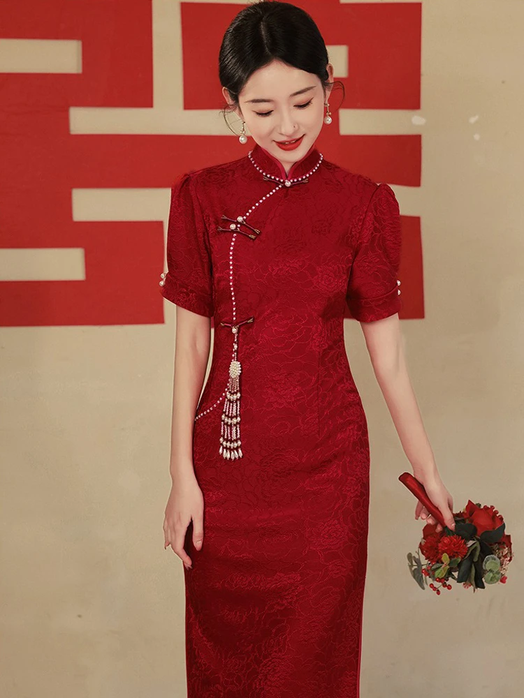 Chinese Cheongsam Wedding Dress Improved Red Gowns