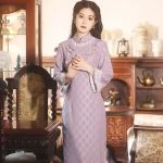 Classical Cheongsam Ladies Winter Long Sleeve Qipao Purple Style