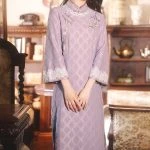 Classical Cheongsam Ladies Winter Long Sleeve Qipao Purple Style