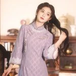 Classical Cheongsam Ladies Winter Long Sleeve Qipao Purple Style