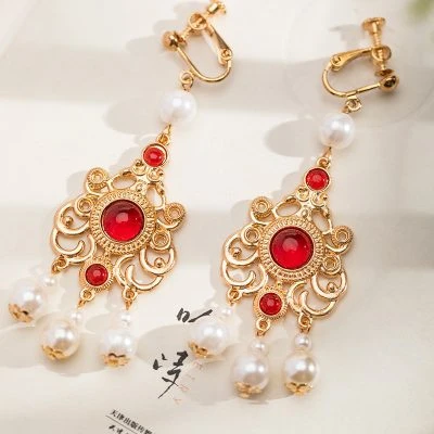 Dunhuang Style Earrings Vintage Red Hanfu Accessories