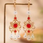 Dunhuang Style Earrings Vintage Red Hanfu Accessories