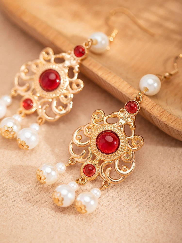 Dunhuang Style Earrings Vintage Red Hanfu Accessories