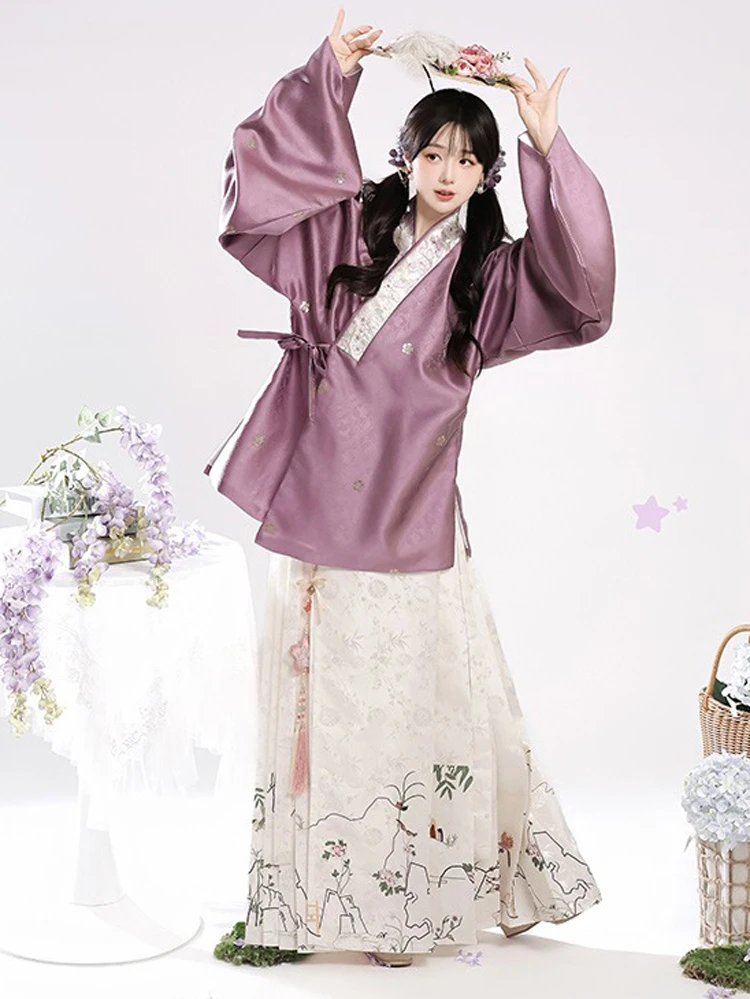 Ming Dynasty Hanfu Jiaoling Pipa Sleeve Modern Ma Mian Dress Autumn