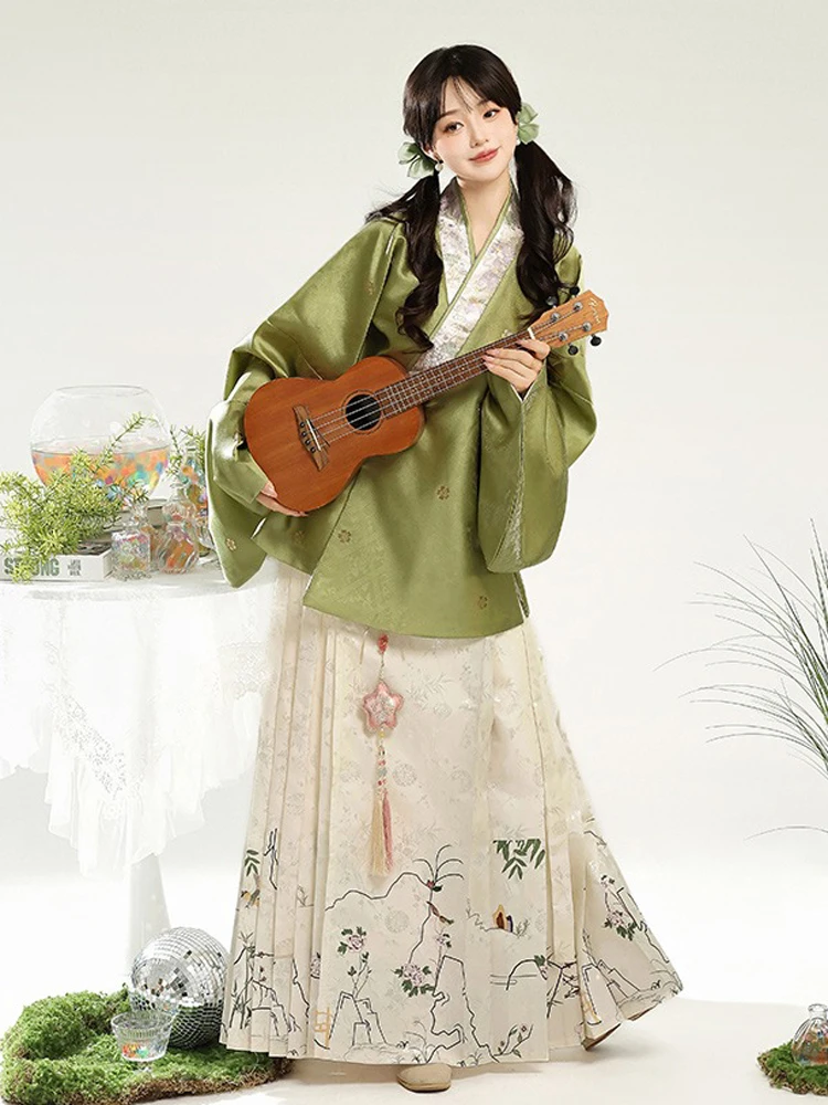 Ming Dynasty Hanfu Jiaoling Pipa Sleeve Modern Ma Mian Dress Autumn