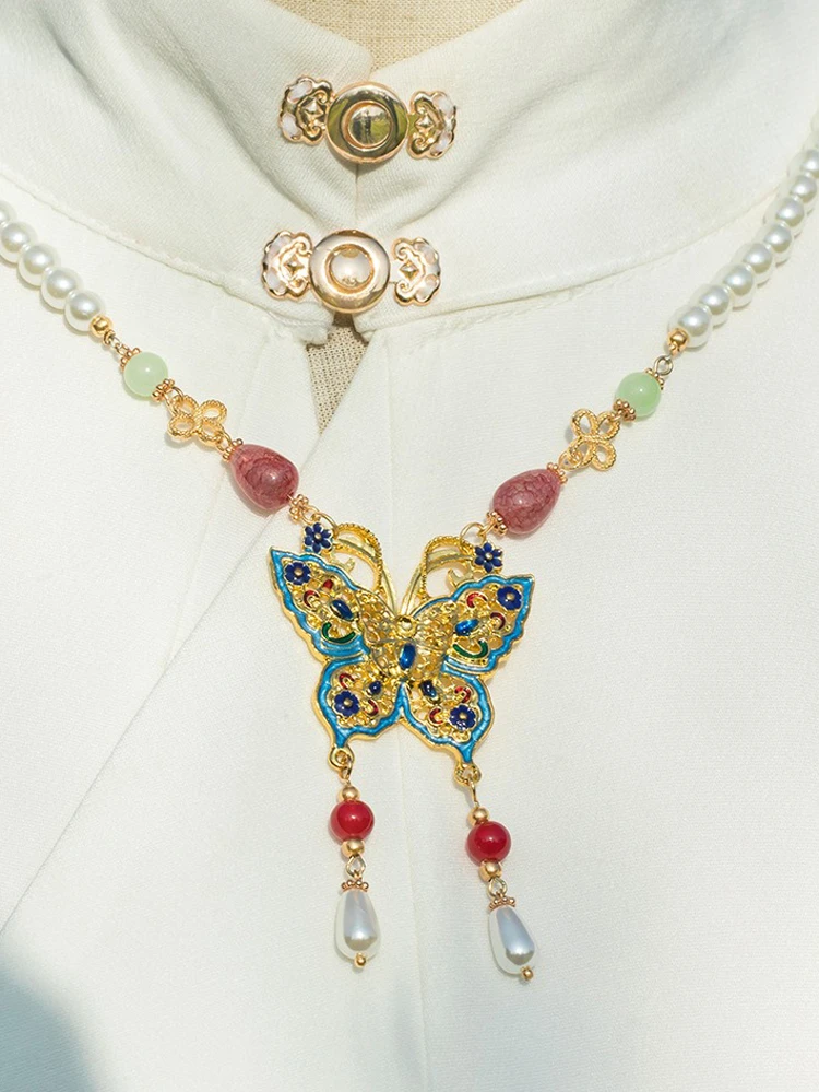 Ming Dynasty Necklace Pearl Butterfly Accessories Classical Jewellery 