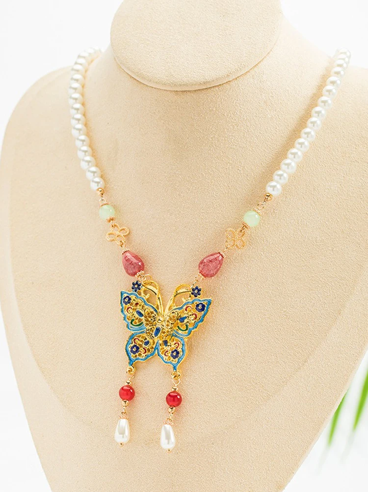 Ming Dynasty Necklace Pearl Butterfly Accessories Classical Jewellery 