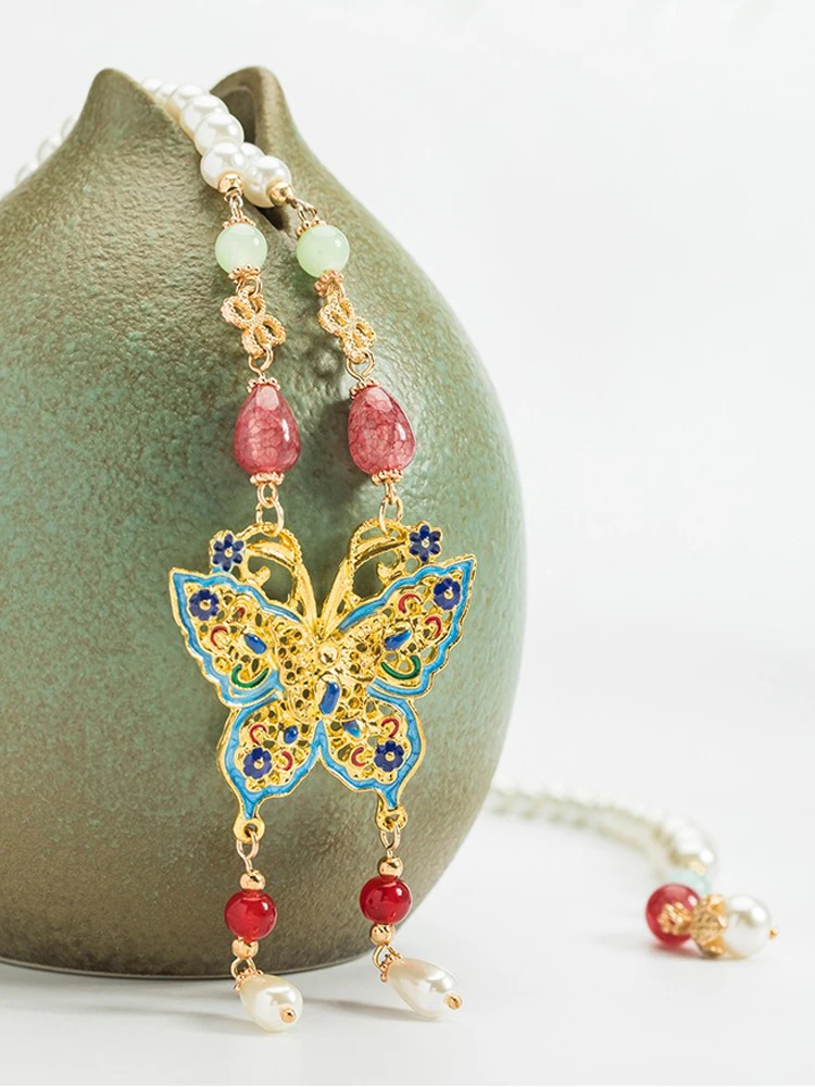 Ming Dynasty Necklace Pearl Butterfly Accessories Classical Jewellery 