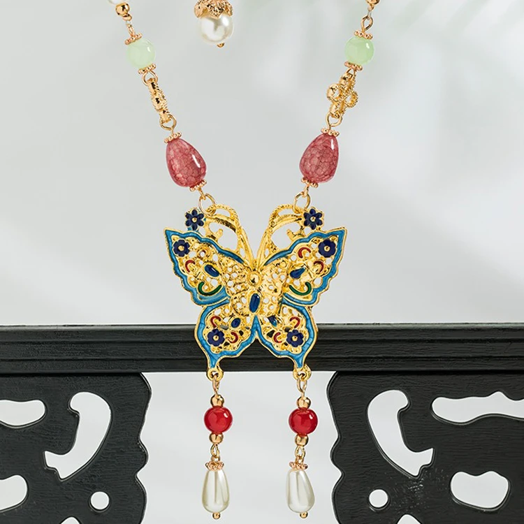 Ming Dynasty Necklace Pearl Butterfly Accessories Classical Jewellery 