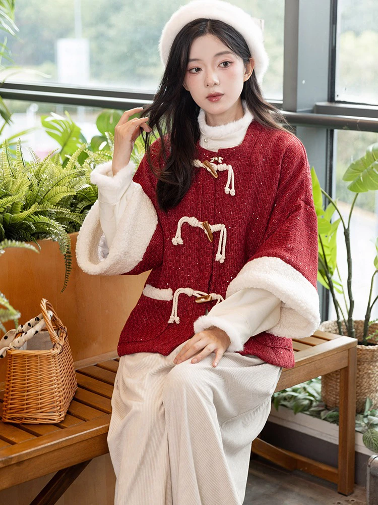 Ming Dynasty Winter Women Hanfu Red New Vintage Style