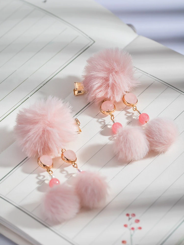 Pink Plush Cute Kids Hanfu Hair Clip Han Element