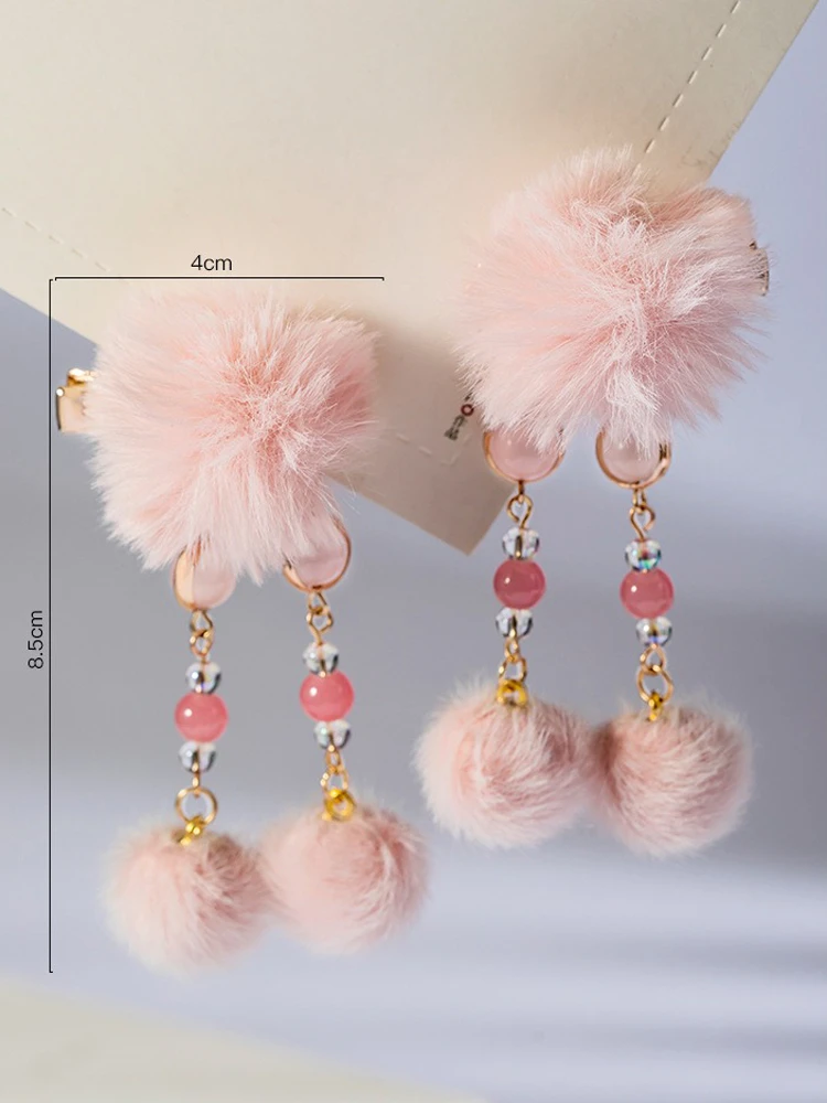 Pink Plush Cute Kids Hanfu Hair Clip Han Element