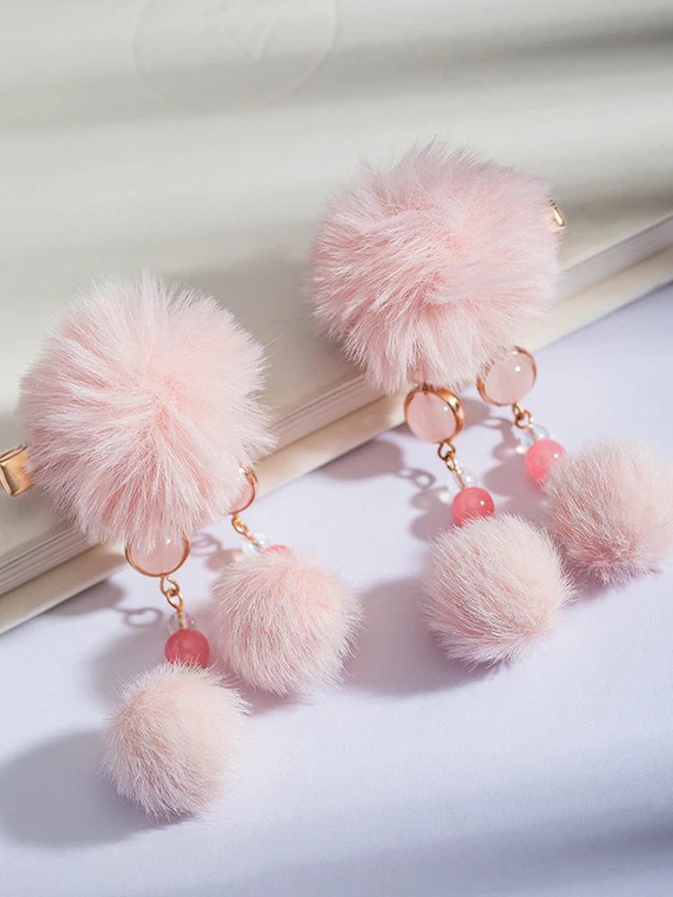 Pink Plush Cute Kids Hanfu Hair Clip Han Element