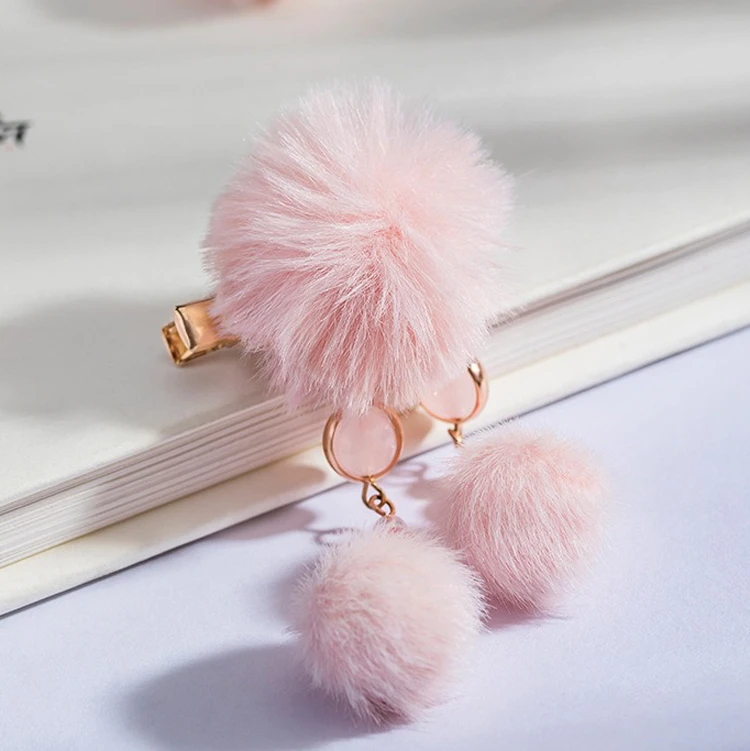 Pink Plush Cute Kids Hanfu Hair Clip Han Element