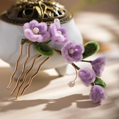 Purple Hanfu Hairpin Velvet Flower Hair Accessories