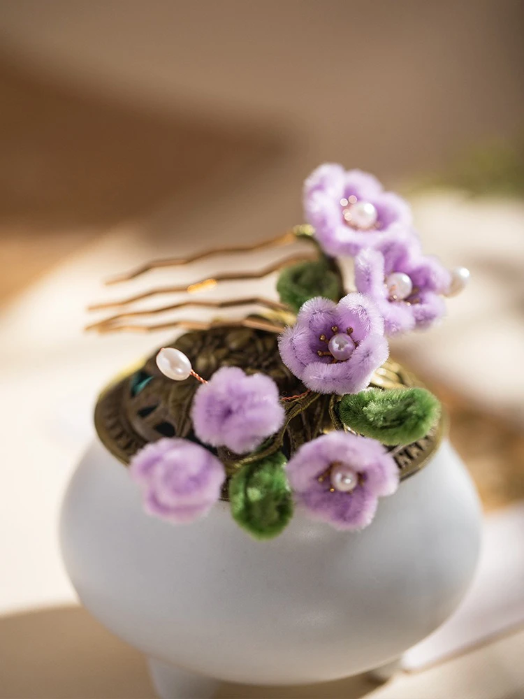 Purple Hanfu Hairpin Velvet Flower Hair Accessories