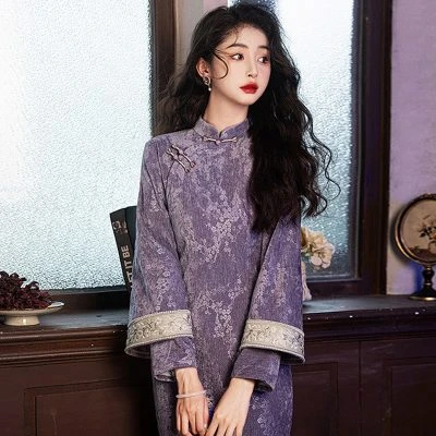 Purple Winter Cheongsam Vintage Classical Girls Qipao