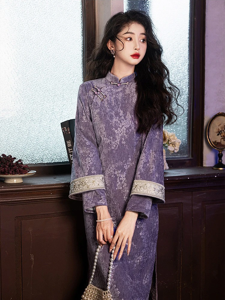 Purple Winter Cheongsam Vintage Classical Girls Qipao