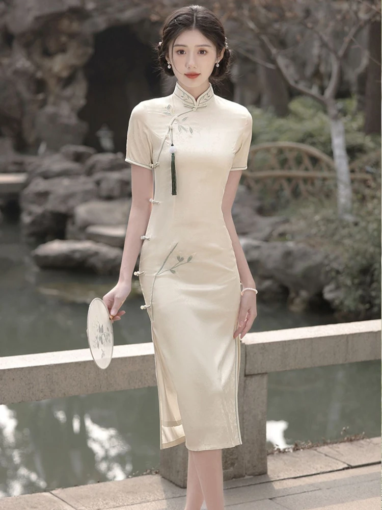 Summer Young Girls Dress White Daily Cheongsam Vintage Style