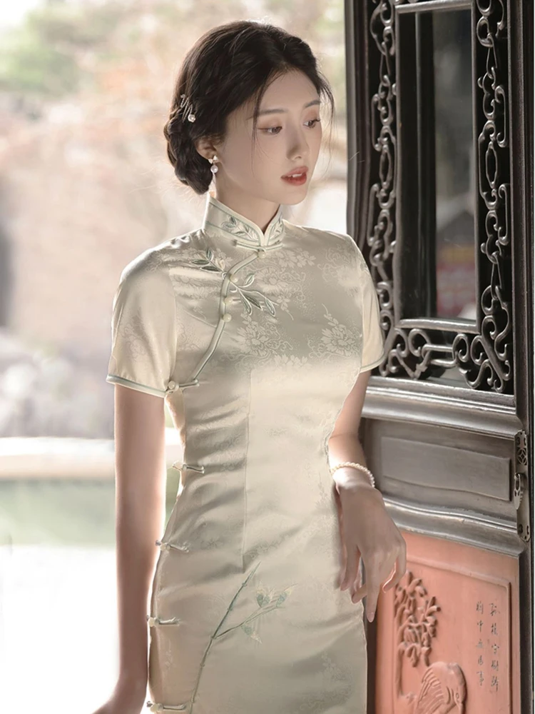 Summer Young Girls Dress White Daily Cheongsam Vintage Style