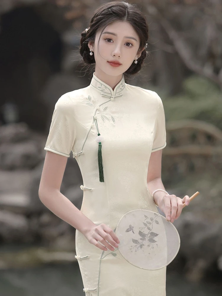 Summer Young Girls Dress White Daily Cheongsam Vintage Style