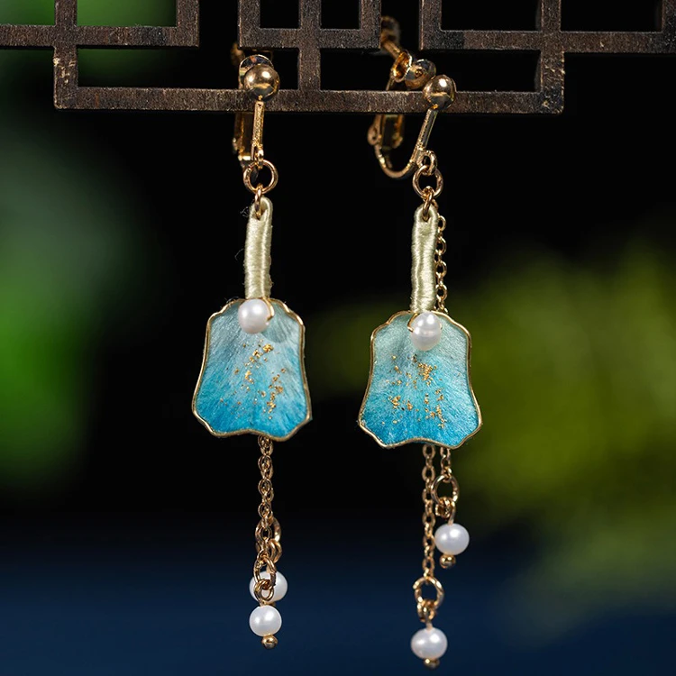 Velvet Flower Earrings Handmade Tassel Hanfu Earrings Jewellery