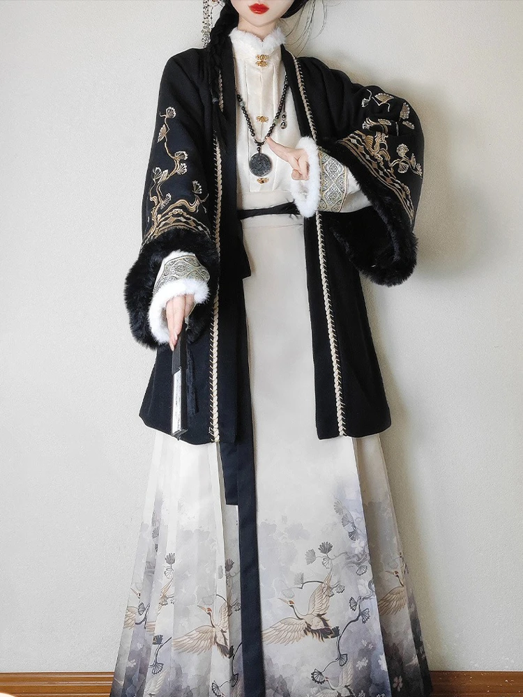 Women's Black Hanfu Daily Padded Ming Dynasty Costume