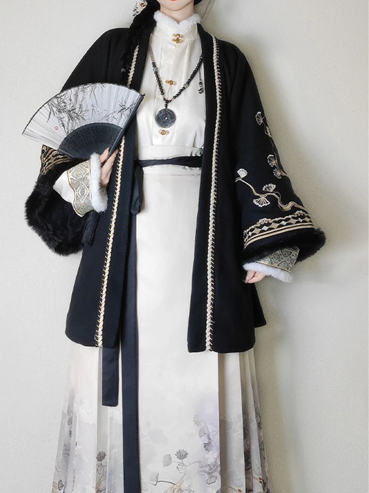 Women's Black Hanfu Daily Padded Ming Dynasty Costume