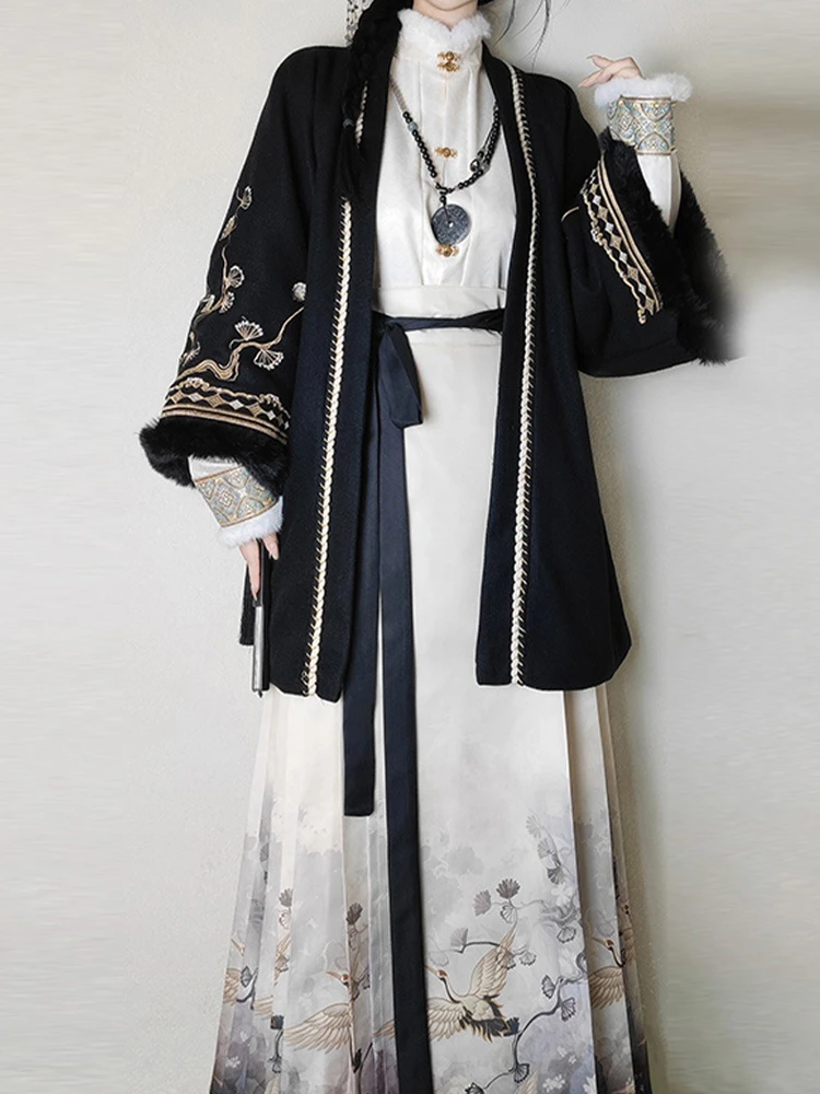 Women's Black Hanfu Daily Padded Ming Dynasty Costume