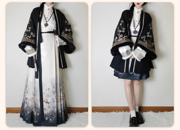 Women's Black Hanfu Daily Padded Ming Dynasty Costume