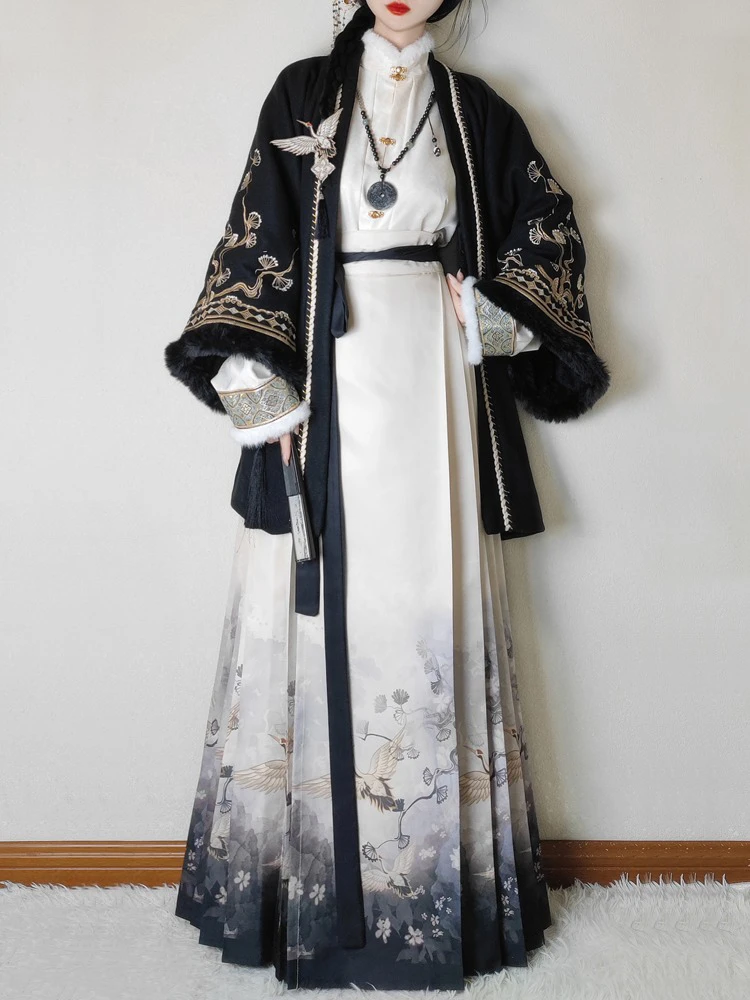 Women's Black Hanfu Daily Padded Ming Dynasty Costume