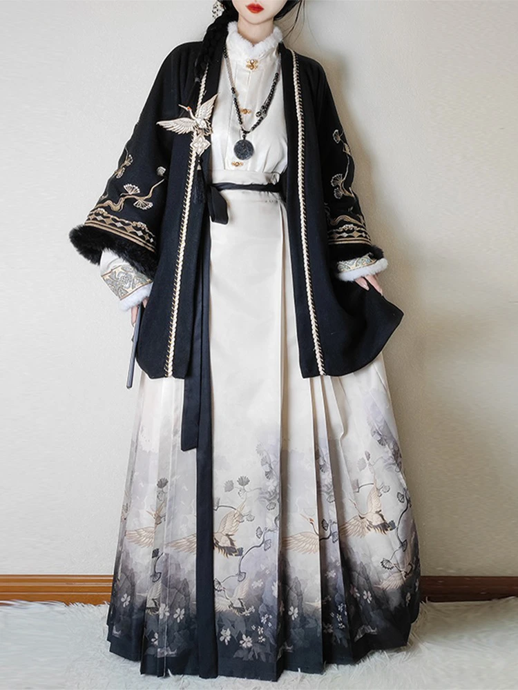 Women's Black Hanfu Daily Padded Ming Dynasty Costume