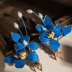 Blue Classical Cheongsam Hair Clip Cinnamon Flower Velvet Hair Accessories