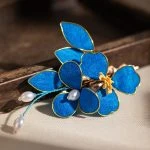 Blue Classical Cheongsam Hair Clip Cinnamon Flower Velvet Hair Accessories