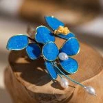 Blue Classical Cheongsam Hair Clip Cinnamon Flower Velvet Hair Accessories